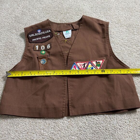 Vtg. Girl Scouts Brownie Vest Girls Medium (10-12) Brown With Patches Sleeveless - Picture 4 of 10